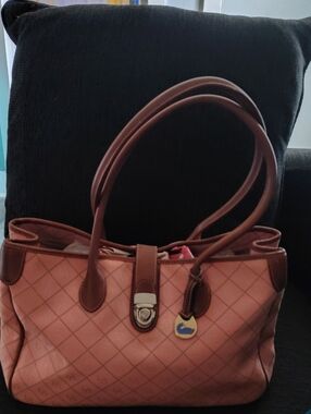 Dooney & Bourke Canvas Tote Bag in Pink, Brown Leather Trim And Silver Hardware